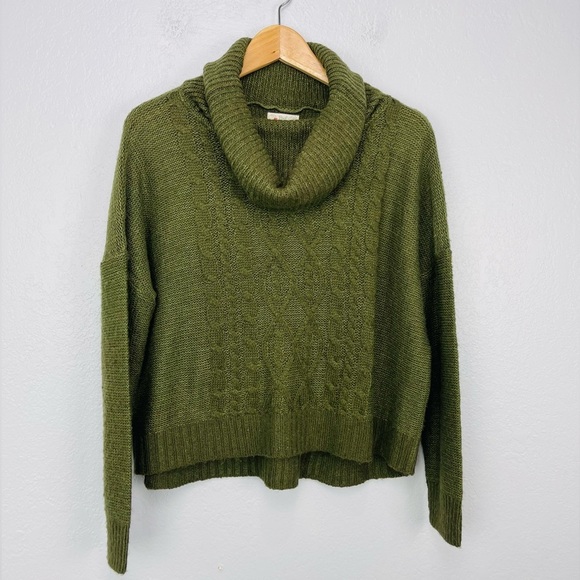 PooF Apparel Dark Green Turtle Neck Loose Crop Cable Knit Sweater Top - Picture 2 of 7